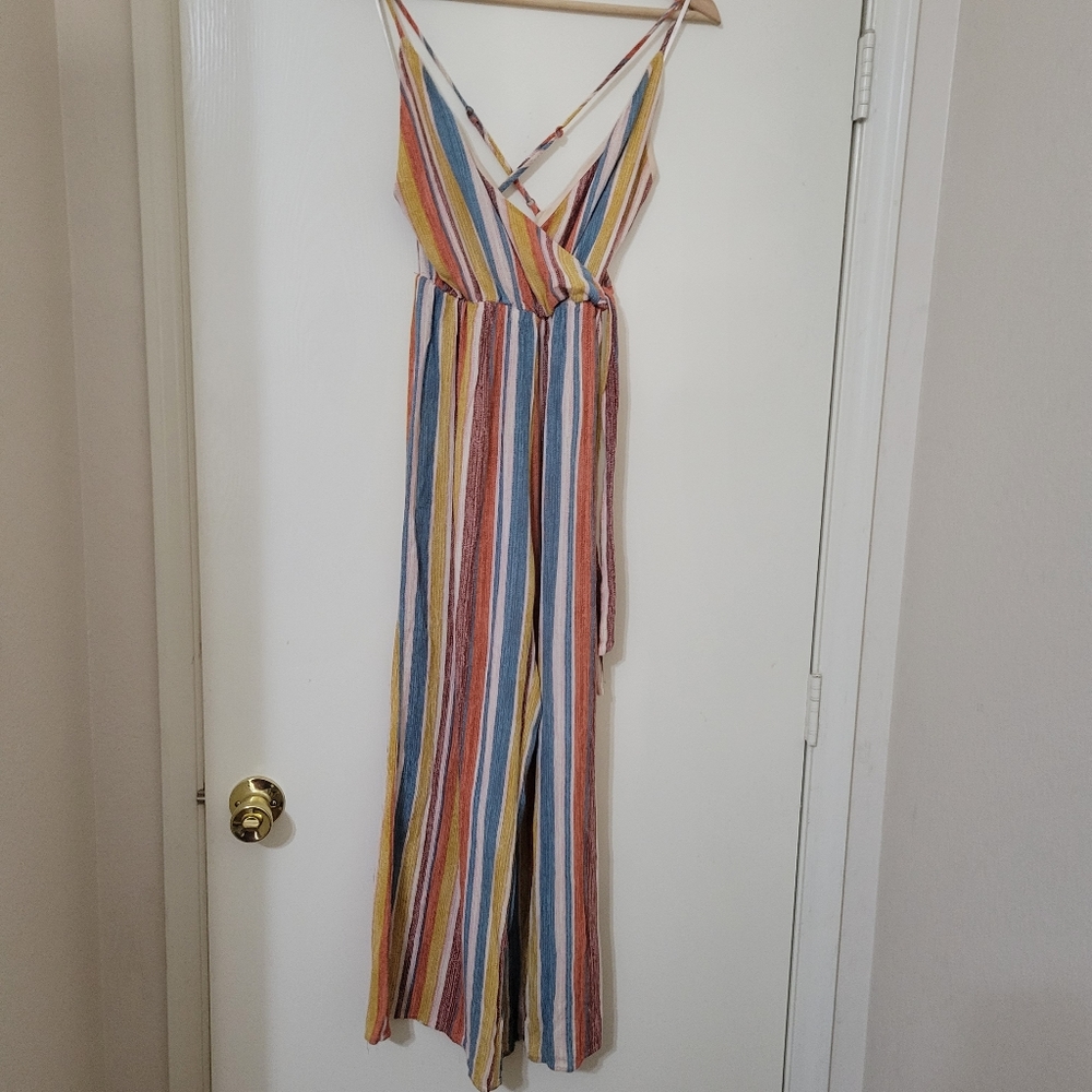 Again Jumpsuit Spaghetti Straps Multicolored Striped